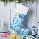 18" Large Coastal Christmas Stocking Teal Beach Xmas Stocking
