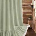Farmhouse Shower Curtain with Ruffle Hem Linen Flax Green Shower Curtains for Bathroom Country Vintage Rustic Natural Fabric, 72" W x 72" L