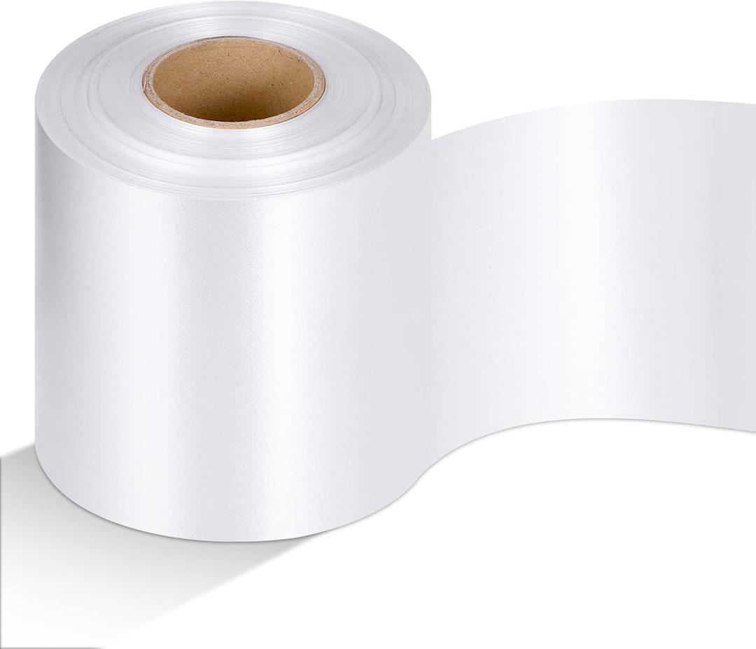 Syhood Outdoor Leaf Ribbon Floral Satin Ribbon for Crafts Aspidistra Waterproof Holiday Outdoor Decoration(4 Inch X 49 Yards,White)