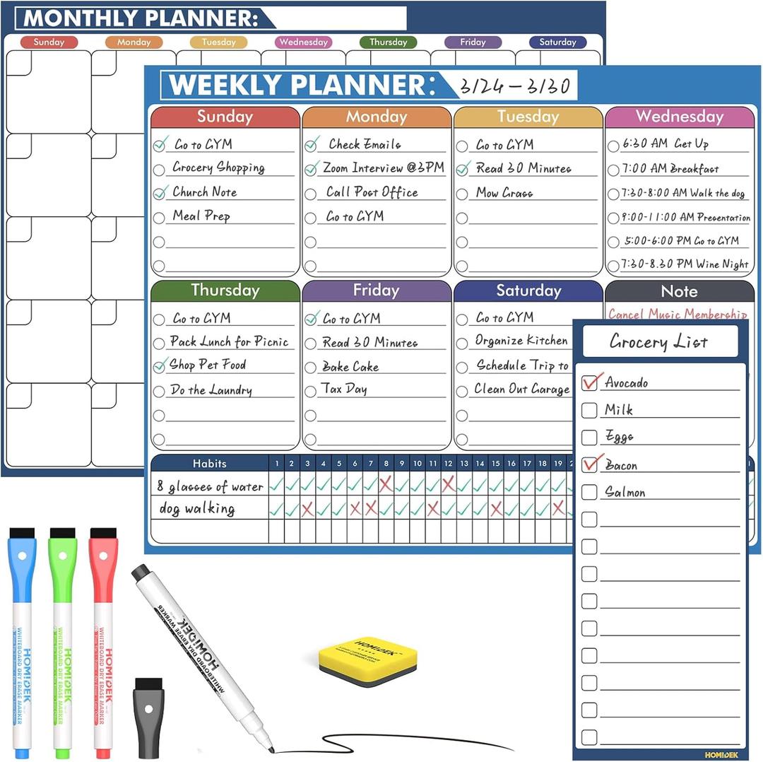 HOMiDEK Magnetic Calendar for Refrigerator: Reusable Dry Erase Monthly Fridge Whiteboard Calendar Magnet Weekly Planner White Board with Magnetic list, Dry Erase Markers and Eraser - 14 x 11 Inches