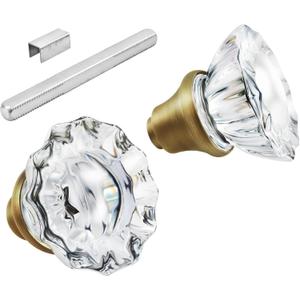 1 Pack Glass Door Knobs Interior Mortise Lock Replacement Set with Spindle, Vintage Crystal Door Knobs for Replacing Broken Old Antique Lock Sets on Interior Door, Antique Brass Finish