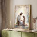 Jesus with Girl Wall Art Religious Wall Decor Christian Canvas Wall Art for Living Room Pictures of Jesus Children Painting Biblical Prayer Room Decor Christian Art Prints 16x24 Inch Unframed