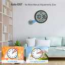 WallarGe Atomic Wall Clock - Never Needs Setting, Digital Wall Clock Battery Operated with Date, Temp, DST, Self-Setting Time, Easy to Read 8 Inch Display for Bedroom, Living Room, Home, Office