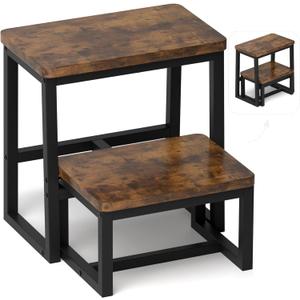 Step Stool for Adults & Kids,Holds up to 500Lb,3 in1 Heavy Duty Sturdy Wooden 2 Stepstool for Kichen/Bathroom/High beds, Metal Frame, Non-Slip Pads (Brown)