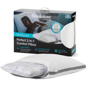 Brookstone 2-in-1 Comfort Memory Foam Pillow with Better Than Down Fill for Firm Yet Plush Feel - Innovative Hybrid Design Soft Bed Pillow with Dual-Sided Cool & Warmth Comfort All Seasons