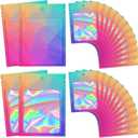 100 Pieces Resealable Bags with Clear Window, Holographic Gradient Packaging Bags Transparent Small Business Pouch Party Mylar Zip Bags Sample Bags (Multicolor, 3.5x4.7 Inch)