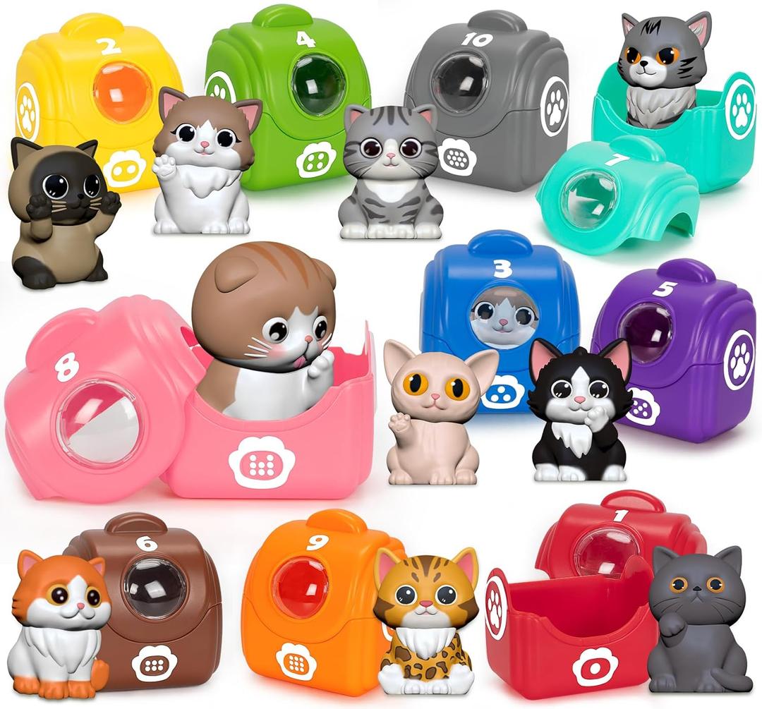 Learning Toys for 1 2 3 Year Old Boys Girls, 20 Pcs Cat Toys for Toddlers 1-3, Kitten Finger Puppet Games, Counting Matching Sorting Motor Educational Playset, Gifts for Baby Toddlers Age 12-18 Months