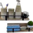 Spiretro Floating RV Shelves - Rustic Wood with Metal Rail - Bathroom, Living Room, Bedroom, Kitchen, Closet - Set of 2 (Large & Small), Grey