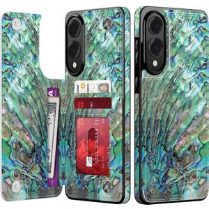 LETO for Samsung Galaxy S25 Edge Wallet Case - Flip Folio Leather Kickstand - Fashionable Flower Designs - Credit Card Holder - Protective Phone Cover for Women and Girls - 6.7" - Green Oyster Shell