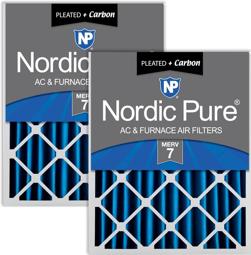 Nordic Pure 16x25x4 Pleated MERV 7 Plus Carbon Air Filters 2 Pack