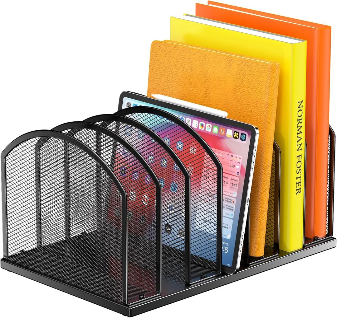 7-Section Metal Upright File Sorter Organizer, Office Small Letter Sorter Desktop File Organizer Metal Mesh Iron Sole, Black (1Pack)
