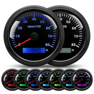 RPM Tachometer Gauge for Car 0-8000 RPM 3-3/8" 85mm Waterproof RPM Gauge 12V/24V Tach Meter for Gasoline, Diesel & Outboard Engine 1-10 Cylinder (Black)