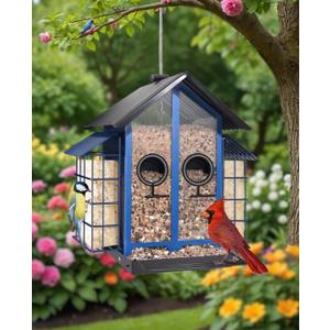 Weatherproof Bird Feeders for Outdoors - 4Lbs Large Metal Suet Feeder for Cardinal Finch, Garden Decor (Ordinary Blue)