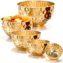 5-Piece Stainless Steel Mixing Bowls Set, Metal Hammered Gold Mixing Bowls for Kitchen, Cooking, Baking, Salad Prep, Food Storage, Reusable Nesting Design, 1.6-4.9 QT Capacity, Dishwasher Safe