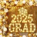 2025 Graduation Decorations, 79 PCS Graduation Party Supplies with 9 LED Marquee Light Up Letter Sign GRAD 2025 & Cap, Balloon Garland Kit for Outdoor Indoor Room Wall Table Grad Decor - White Gold