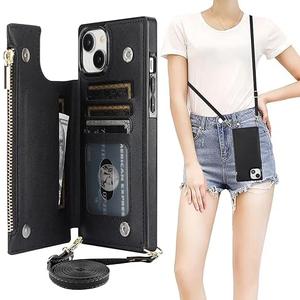 Bocasal Crossbody Wallet Case for iPhone 15 Plus with RFID Blocking Card Slot Holder, Magnetic Flip Folio Purse Case, PU Leather Zipper Handbag with Detachable Lanyard Strap 6.7 Inch 5G (Black)