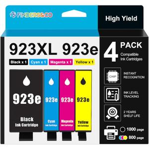 F FINDERS&CO 923e 923XL Ink Cartridges (with Chip) Compatible with HP 923 Ink Replacement for HP OfficeJet Pro 8120e 8122e 8130e 8125e 8135e 8138e 8139e Printer (BK/C/M/Y)