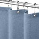 Linen Shower Curtain Flax Blue Grey, Fabric Boho Farmhouse Shower Curtains for Bathroom Cotton Natural Cloth Liner Set 72" W x 72" L