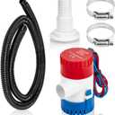 Non-automatic 0.98 Inch Bilge Pump kit for Boats, 12V 500GPH Bilge Pumps with 6 Ft/1.8 Meters Hose, 2 Pcs Stainless Steel Clamps and Thru Hull Fitting, Suitable for Speedboats Yachts