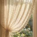 Molaxhome Bohemian Crochet Curtains Vintage Rod Pocket Curtains with Tassels Window Treatment for Living Room Farmhouse Bedroom Decoration beigecircle150x160 1pc