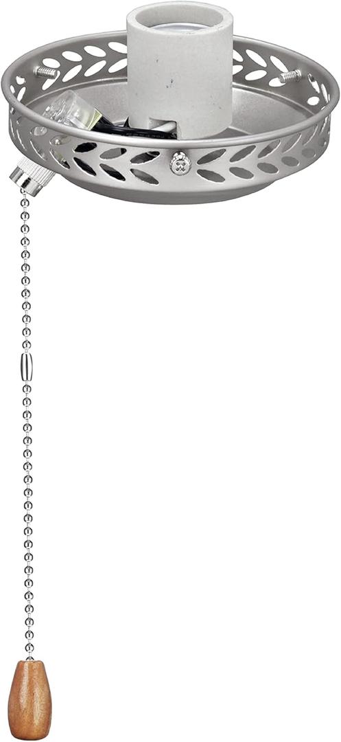 Aspen Creative 22001-11, One-Light Ceiling Fan Fitter Light Kit with Pull Chain, Brushed Nickel