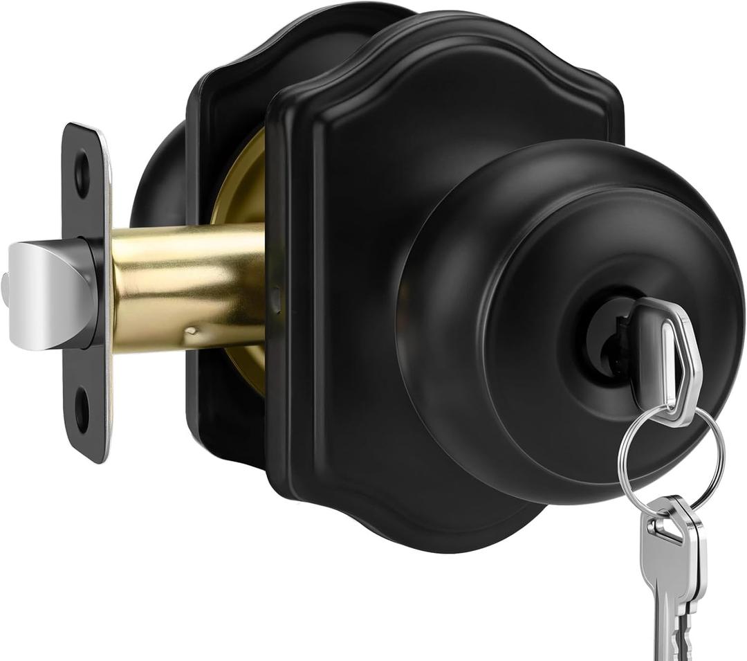 Goldenwarm Keyed-Alike Exterior Door Knob with Lock and Key, Matte Black Front Door Knob, Secure Outdoor Door knobs Entry Door 1 Pack