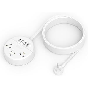 Extension Cord 25 ft, NTONPOWER Power Strip with Long Extension Cord, 3 Outlet 4 USB Ports Compact Desktop Charging Station, Wall Mount for TV Living Room, Dorm, Office and Nightstand - White