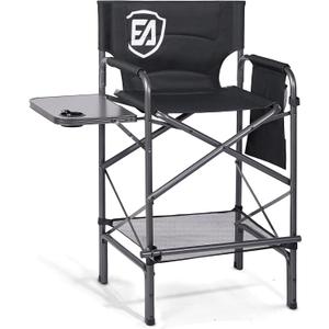 EVER ADVANCED 30.7" Seat Height Directors Chair for Makeup Artist with Side Table Easy Get in Out for Elderly Tall Camping Chair Supports 350lbs Black