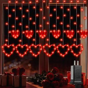 Valentines Day Decor,Red Heart-Shaped String Lights 12 Hearts 138 LED Fairy Light 8 Lighting Modes Connectable Window Curtain Lights for Bedroom Valentine's Day Wedding Home Anniversaries Party Decor