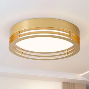 Dimmable Gold Flush Mount Ceiling Light, Modern Round LED Ceiling Lights Fixture, Kitchen Flushmount Light for Bedroom Hallway Laundry Room 2700 K-6000 K 5CCT (11.8 in)