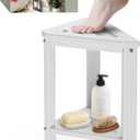 Shower Foot Rest 15in, HDPE Waterproof Shower Stool for Inside Shower, Corner Shower Stool for Shaving Legs with Storage Shelf for Small Space, Shower Step Stool, Plastic Corner Shower Bench, White