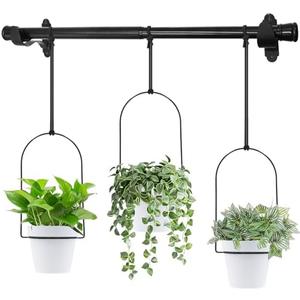 DOUBFIVSY Hanging Planters for Indoor Plants Plant Hanger, Adjustable Hanging Window Planter Hanging Wall Planter for Garden, 23in Plant Shelves Metal Holder Rod with Pots (Black)