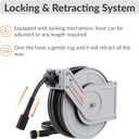 Giraffe Tools Pressure Washer Hose Reel, 1/4" x 65 ft Retractable Pressure Washer Reel, Heavy Duty Power Washer Reel, Any Length Lock, Auto Rewind, Wall Mounted, 4000 PSI, 2 * M22-15mm Connectors