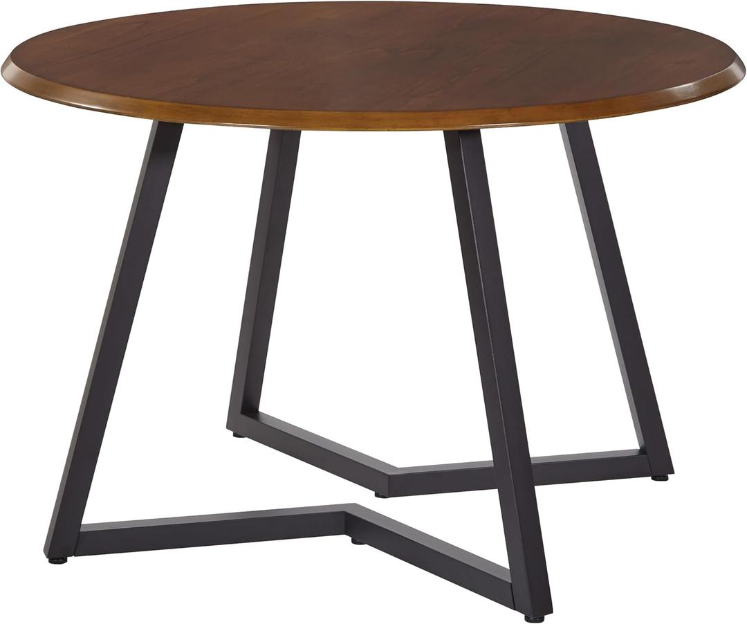 OSP Home Furnishings Metro Mid-Century Modern Round Dining Table with Black Metal Base, 45-inches, Oak Veneer Top