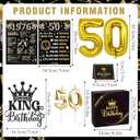 50th Birthday Decorations for Men, 10 Pcs 50 Year Old Happy Birthday Crown Party Gifts 1976 Sash Tiara Balloons Cake Topper and Candles King Black Gold Decor Supplies