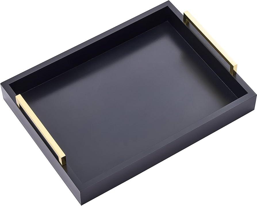 16"x12" Serving Trays with Handles, Black Decorative Serving Tray, Ottoman Trays for, Living Room, Bathroom, and Outdoors Decorative Trays (Black)