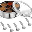 Stainless Steel Spice box with Non Breakable Transparent glass,Stainless Steel Spice Box with 7 container and 7 Small Spoons,Spice Box,Size 12 No,Color-Silver