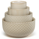 KooK Ceramic Mixing Bowls, Nesting Set of 2, Embossed Kitchen Dishware, Prep, Serving, Gift, Microwave and Dishwasher Safe, 20/44/98/145 oz, Narbonne Collection (Almond)