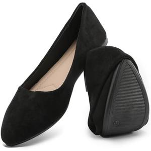 HEAWISH Women’s Black Flats Shoes Comfortable Suede Pointed Toe Slip On Casual Ballet Flats Dress Shoes Nude Flats Size 9