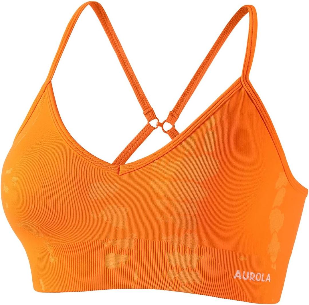 AUROLA Serpent Seamless Sports Bras for Women,Backless Padded Strappy Workout Gym Yoga Crop Tops (Medium, Serpent- Persimmon Orange)