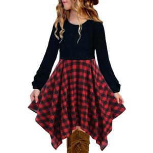 KYMIDY Girls High Low Midi Dress Long Sleeve Boho Swing Casual Dresses with Pockets for Kids 6-12 Years