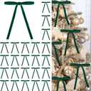 24 Pcs Green Velvet Bows for Christmas Tree, Elegant Dark Green Velvet Christmas Ornaments, 5x7 Inch Pre-Tied Ribbon Bows for Wreaths, Gifts & Holiday Dcor (3/8")