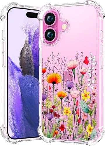 CCFUNCASE Compatible with iPhone 16 Plus Case Clear Cute for Women - Rugged Phone Cases Funda Protector Cover Skin (Yellow Florals Field Spring)