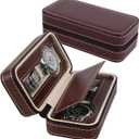 Men Travel Watch Case, Leather Zipper Travel Case Bag Watch Box Storage Pouch, Watch Bands Case Watch Straps Holder Organizer for Wrist Watch Display Case Coffee (2 Slot)