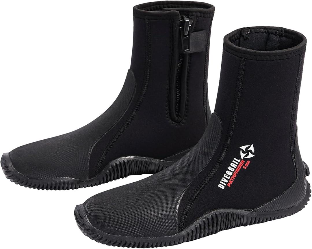 Skyone Neoprene Dive Boots Men Women, Surf Booties Scuba Diving Boots 5MM, Wetsuit Booties Scuba Shoes with Anti-Slip Premium Rubber Sole for Sailing Snorkeling Boating (Black, Mens 10 / Womens 11)