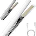 Cordless Hair Straightener and Curler 2 in 1, Fast Heating Cordless Flat Iron, UltraLight Portable Straightener for On The Go, AntiScald Design with USBC Charging& Negative Ion (Milky White)