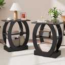 End Table Set of 2 with Charging Station, Black Side Table with USB Ports and Outlets for Living Room, Wood Nightstand with Large Storage Shelf for Bedroom Sofa Couch, Bedside Table Night Stands