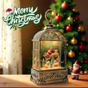 Christmas Snow Globe Lantern, Vintage Window-Style Water Lantern with Music, Glitter Swirl & 6H Timer, Santa Sleigh Scene, USB or Battery Powered Holiday Dcor