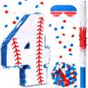 HyDren Baseball Piata with Bat, Blindfold and Confetti, Number Piata 16 Inch Sports Theme Party Decoration Supplies for Baseball Birthday and Celebration Events(Number 4)