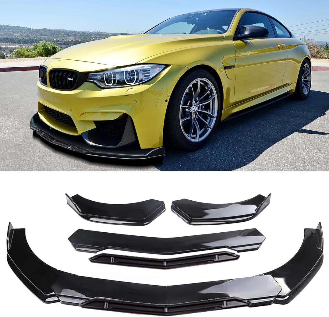 Universal Front Lip for Car,Glossy Black Front Bumper Lip, ABS Adjustable Sharp Corner Front Bumper Lip Splitter Protector Replacement for Most Vehicle (Glossy Black w/Black) (Glossy Black w/Black)